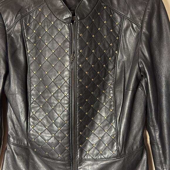 White House black leather jacket with gold studs size large - Picture 3 of 9